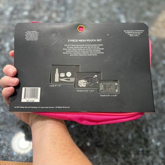 Body Glove 3-Piece Mesh Pouch Set – Pink – Travel Cosmetic & Accessory Bags - Picture 3 of 6